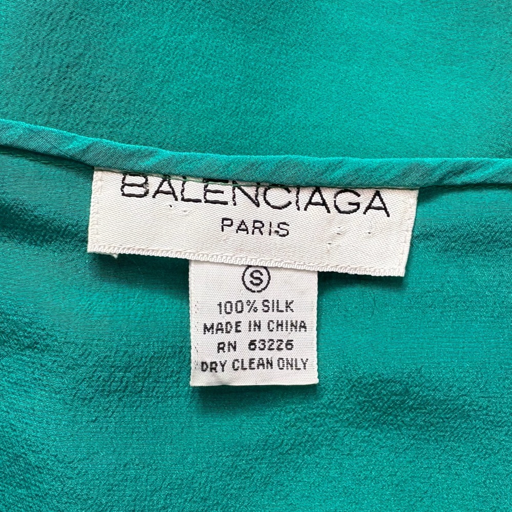 Balenciaga Paris 100% Silk Blouse Teal Green | Luxury Designer Top | Size S - Picture 6 of 7